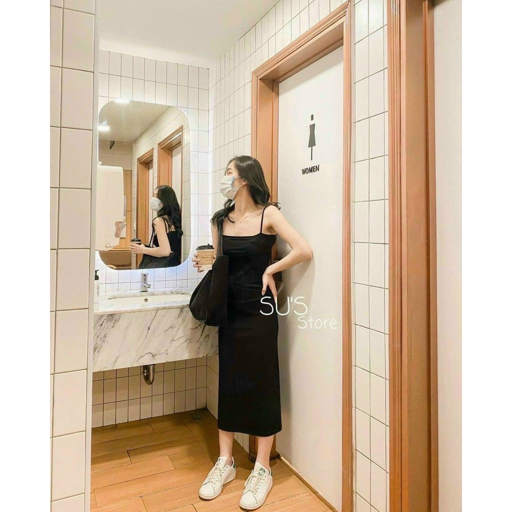 Váy body len tăm 2 dây dáng dài HN121