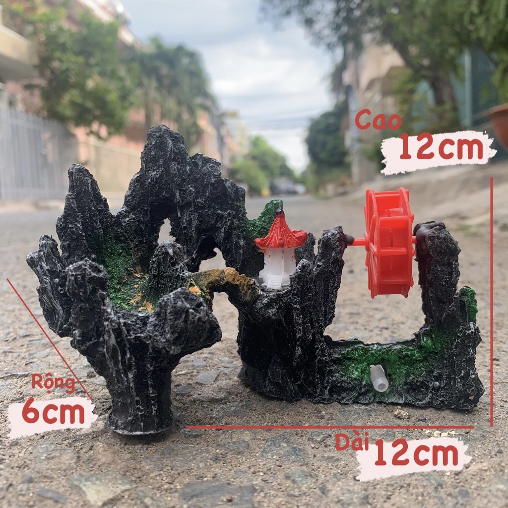 Hòn Non Bộ Nhỏ Đền Đỏ Có Bánh Xoay Trang Trí Hòn Non Bộ, Hồ Cá, Sân Vườn...