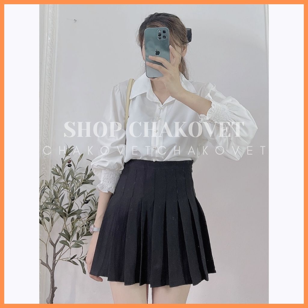 Áo sơ mi nữ dài tay công sở CKA862, áo kiểu nữ màu trắng cúc ngọc tay bo chun style hàn quốc freesize &lt;53kg cực xinh