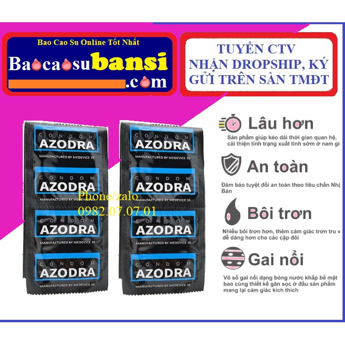 [Chuyên Sỉ] - Bao cao su Azodra gân, gai, kéo dài thời gian Hộp 12 cái, Shop Sức Khỏe Chuyên Phân Phối Sĩ Bao Cao Su
