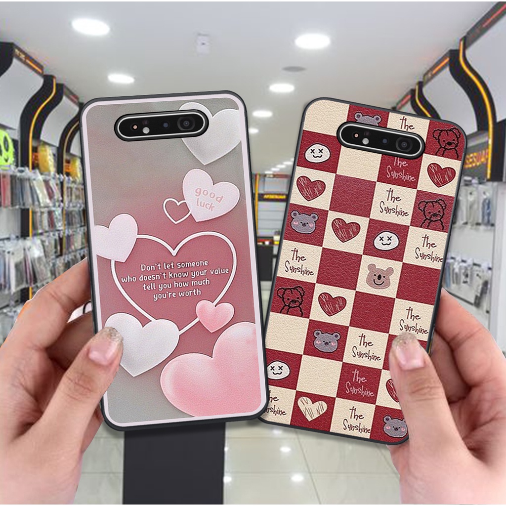 Ốp Samsung A80 / A90 in hình trái tim caro đen trắng , hồng cute xinh xắn dễ thương