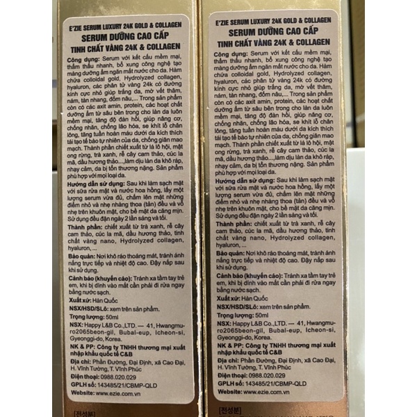 E'ZIE Serum dưỡng da cao cấp tinh chất vàng 24k & Collagen Ezie Luxury 50ml
