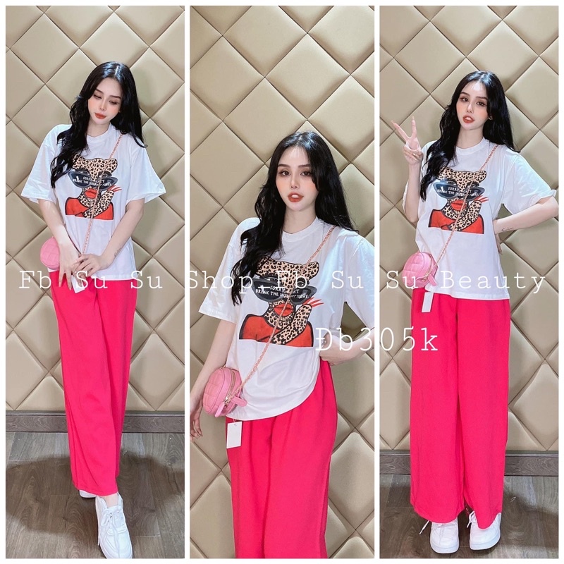 SET QUẦN SUÔNG HỒNG ÁO COTTON BÁO MANG KIẾNG TÚI ZIP CHUẨN SHOP B3