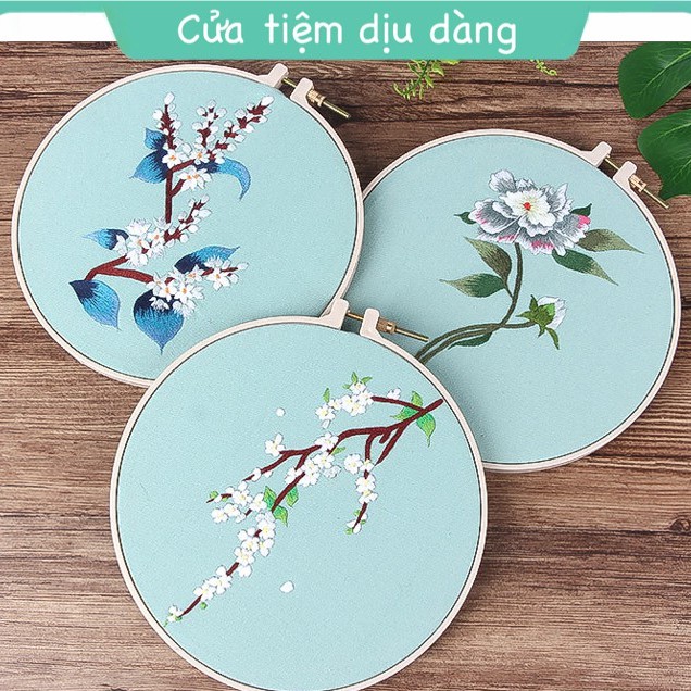 Set thêu embroidery (kèm khung ,vải in sẵn mẫu và chỉ thêu, kim) - cành hoa 1