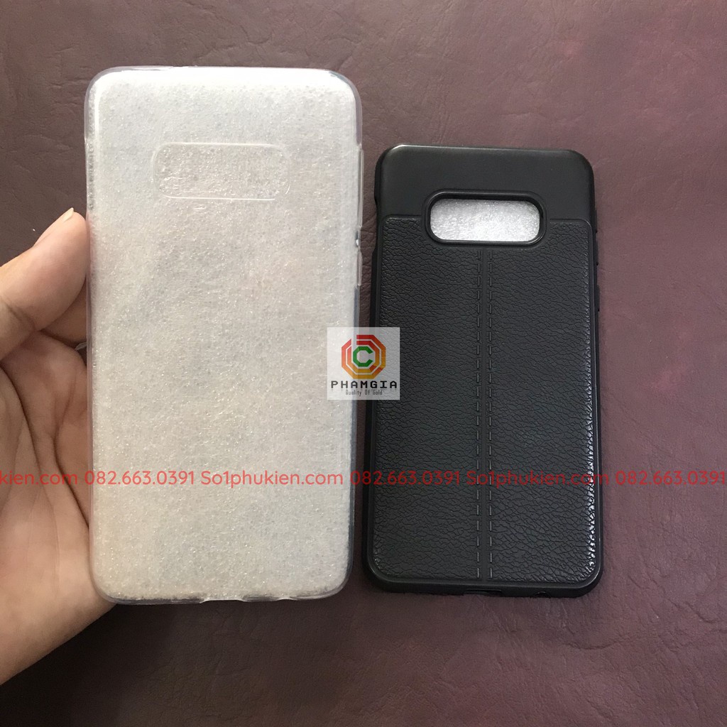 Ốp lưng Samsung Galaxy S10e dẻo trong, dẻo đen giả da auto focus siêu bền