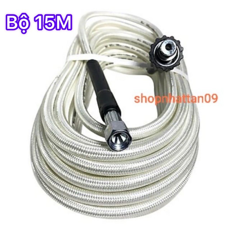 Dây rửa xe 15M áp lực cao dùng cho máy rửa xe mini gia đình đầu ren 22 và đầu ren trong 14mm lõm