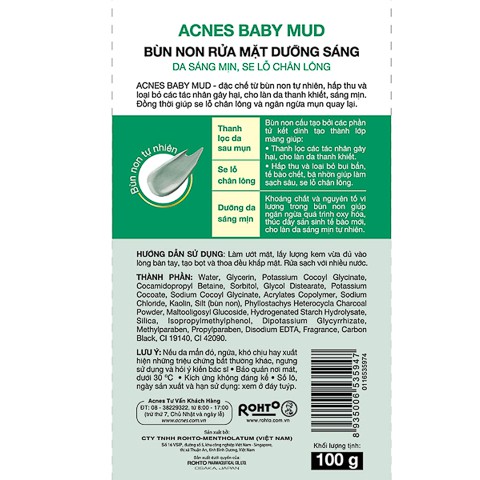 Gói 02 SP Sữa Rửa Mặt Acnes Baby Mud Cleanser Bùn Khoáng Bùn Non Rửa Mặt Dưỡng Sáng Da 100G