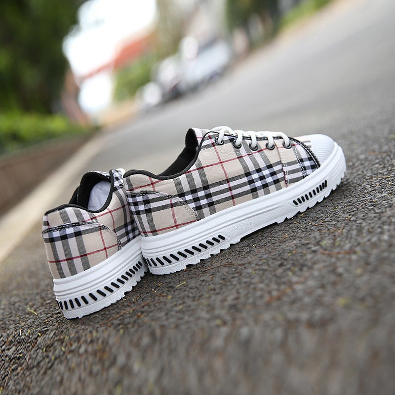 Giày Chạy Bộ Vải Canvas Thắt Dây Sọc Ca Rô Phong Cách Harajuku 2021 | BigBuy360 - bigbuy360.vn