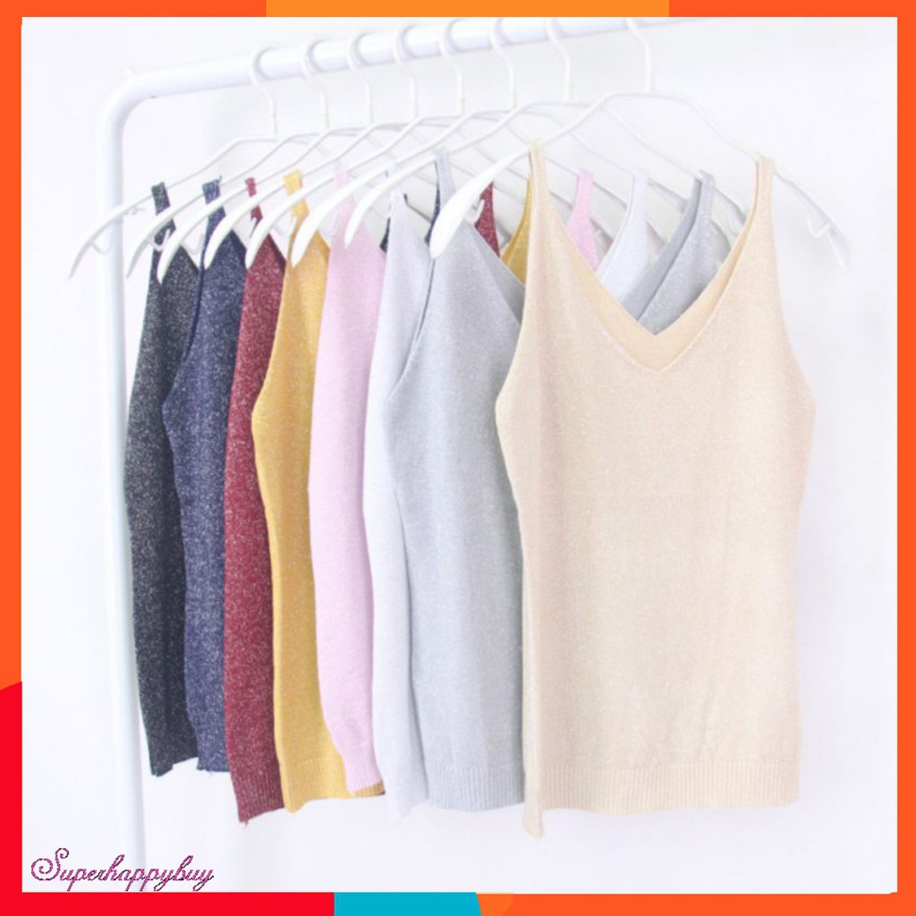 Áo thun nữ không tay cổ V thiết kế dáng suông phối màu giản dị thanh lịch