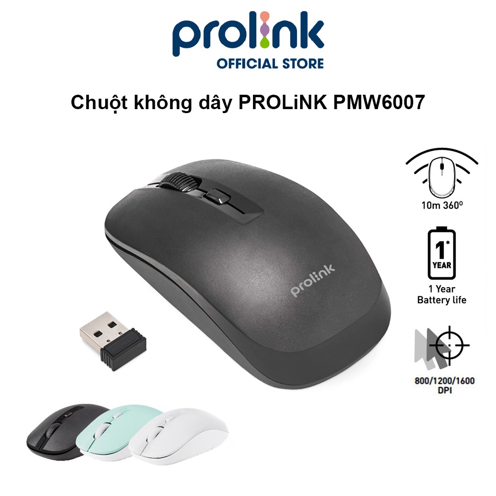 Chuột không dây PROLiNK PMW6007 kiểu dáng thời trang, tiết kiệm pin, độ phân giải cao dành cho PC, Laptop