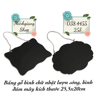 Bảng gỗ đen 2 mặt kèm dây treo viết tên shop hình chữ nhật lượn sóng, hình đám mây 25,5x20cm