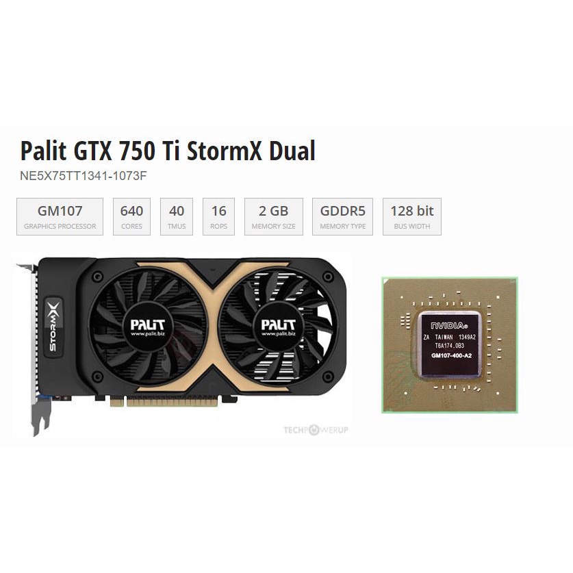 VGA Palit GTX750Ti StormX Dual OC 2GB GDDR5 - Card màn hình 750 Ti NVIDIA (Đã qua sử dụng)