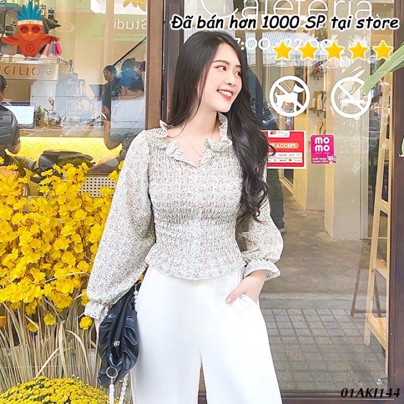 Áo hoa nhí chun ngực vai bèo
