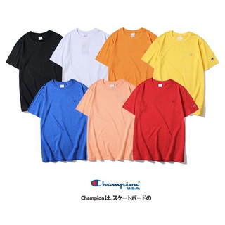 Áo Thun Cotton Ngắn Tay Thêu Chữ Champion Thời Trang Cho Nam Nữ