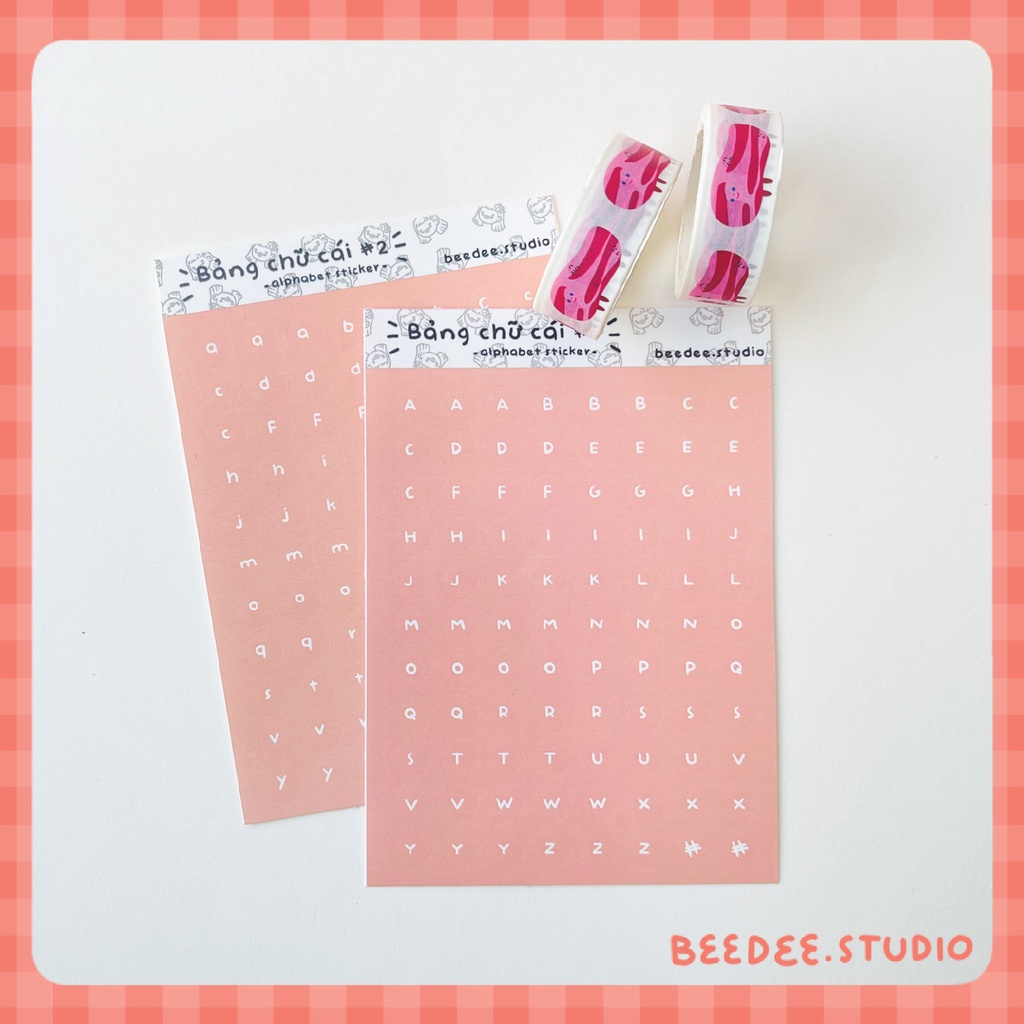 Tấm sticker bộ chữ màu hồng pastel | Hàng độc quyền Beedee.studio |
