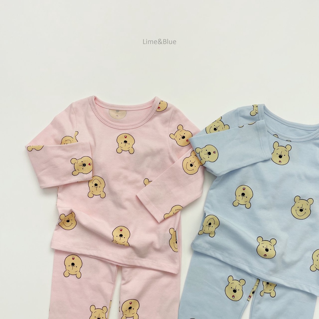 Bộ gấu Pooh dài tay nội địa Hàn Quốc Lime & Blue