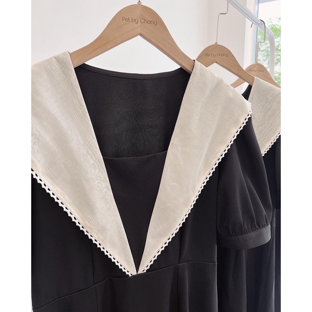 Váy suông phối cổ viền ren phong cách Hàn Quốc