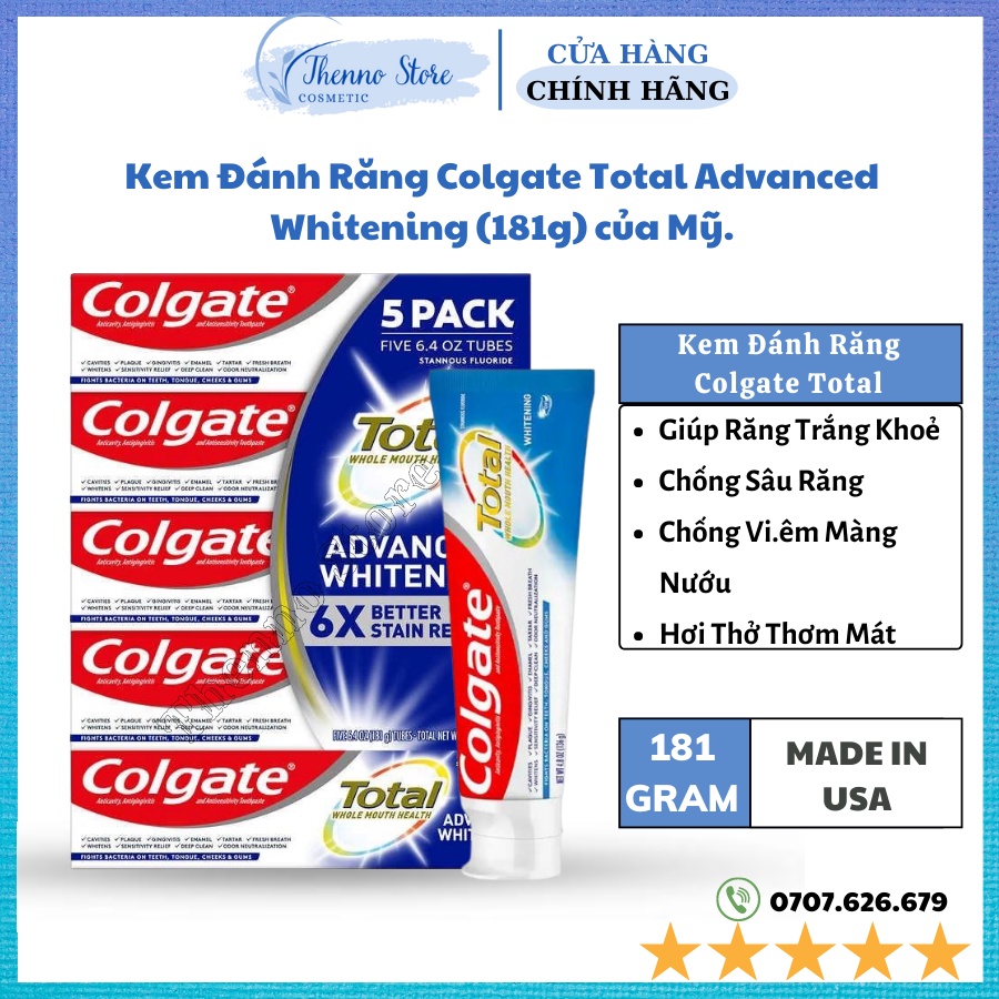 Kem đánh răng Colgate Total Advanced Whitening(181g) của Mỹ.