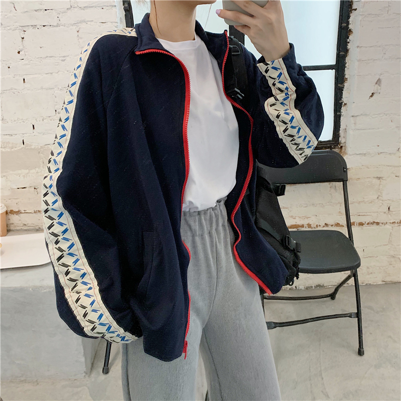 Áo khoác thể thao SUXI dáng rộng cổ đứng thiết kế trẻ trung cho nữ