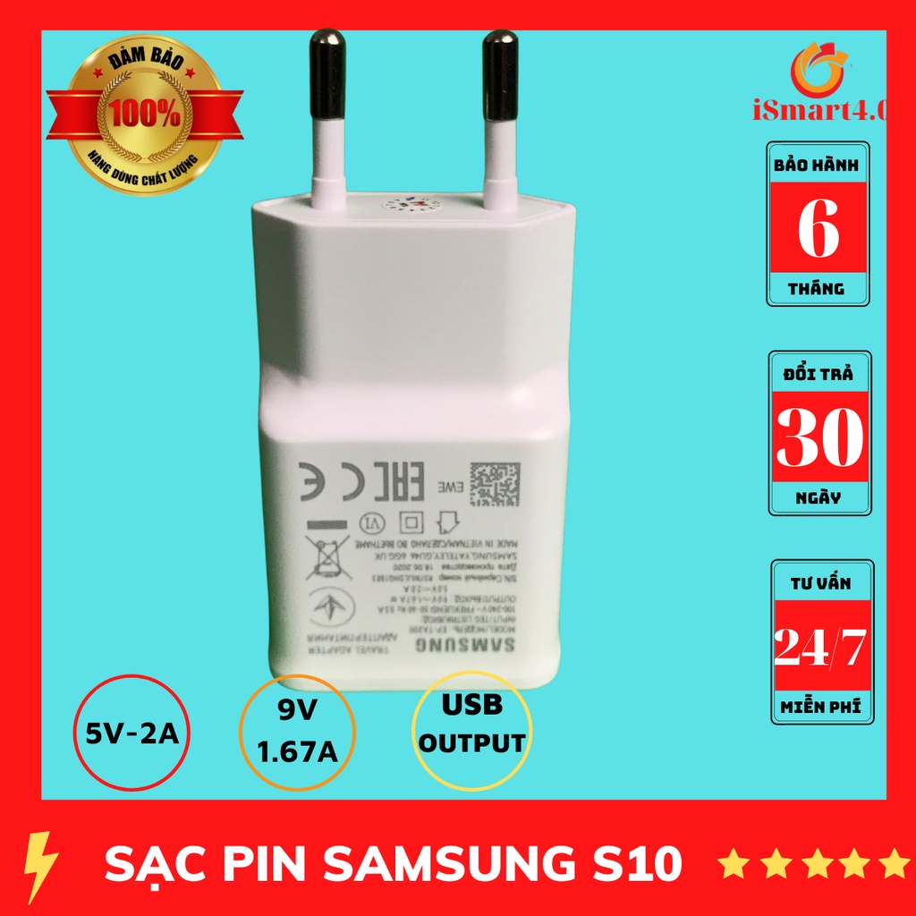 Củ Sạc Pin Samsung S10 chính hãng 5V-2A sạc nhanh đầu ra cổng USB có thể sạc nhiều thiết bị Samsung, Ipad, máy tính bảng