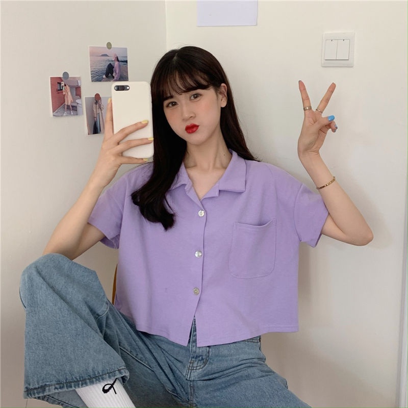 Áo sơ mi tay ngắn dáng rộng phong cách Hàn Quốc thời trang cho nữ