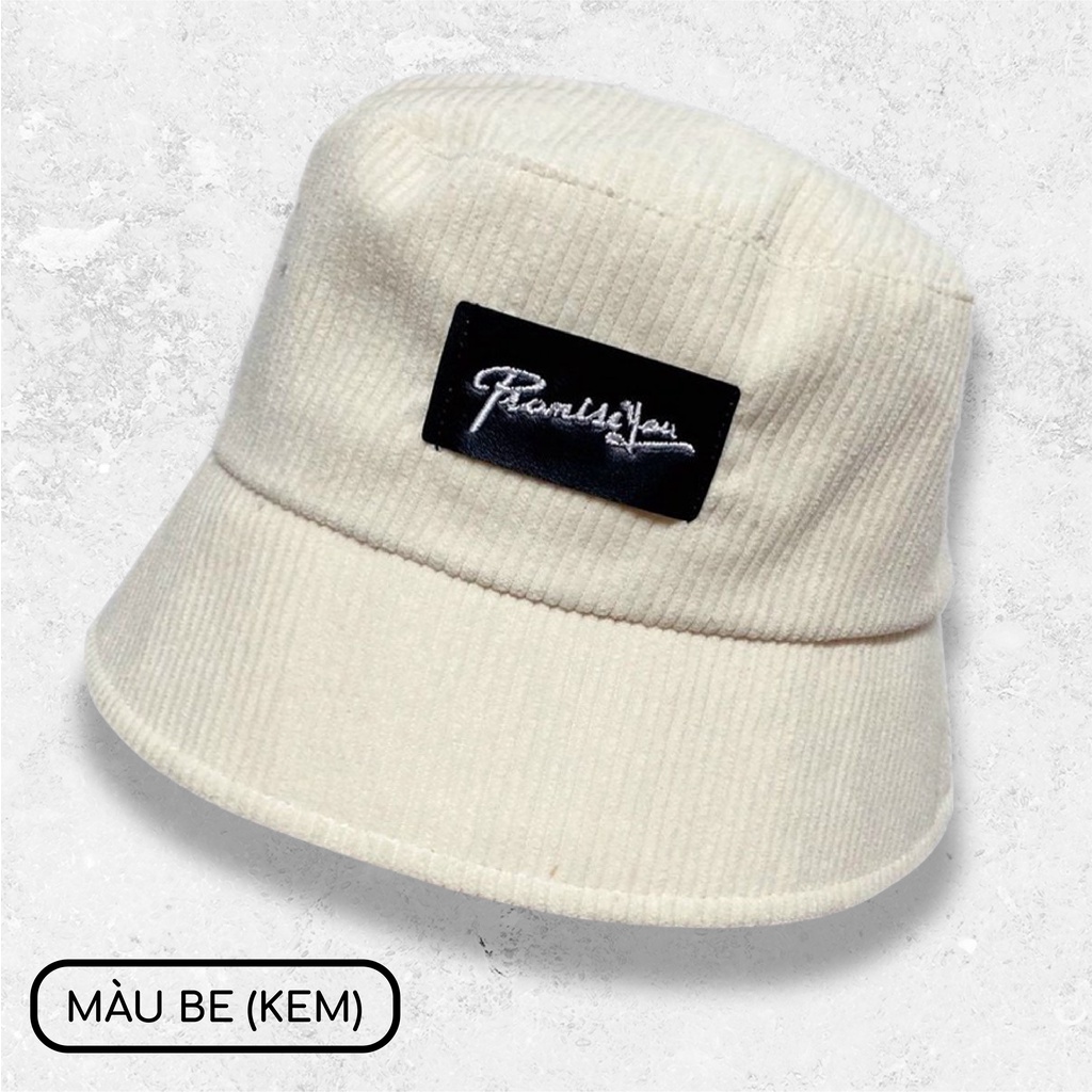 Mũ bucket vành cụp nón tai bèo thêu chữ PromissYou, Memorie chất nhung tăm cao cấp form unisex phù hợp cả nam và nữ N37