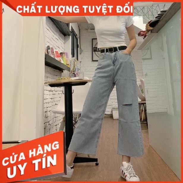 Quần jeans ống rộng cắt gối- hình thật mẫu mặc Đẹp