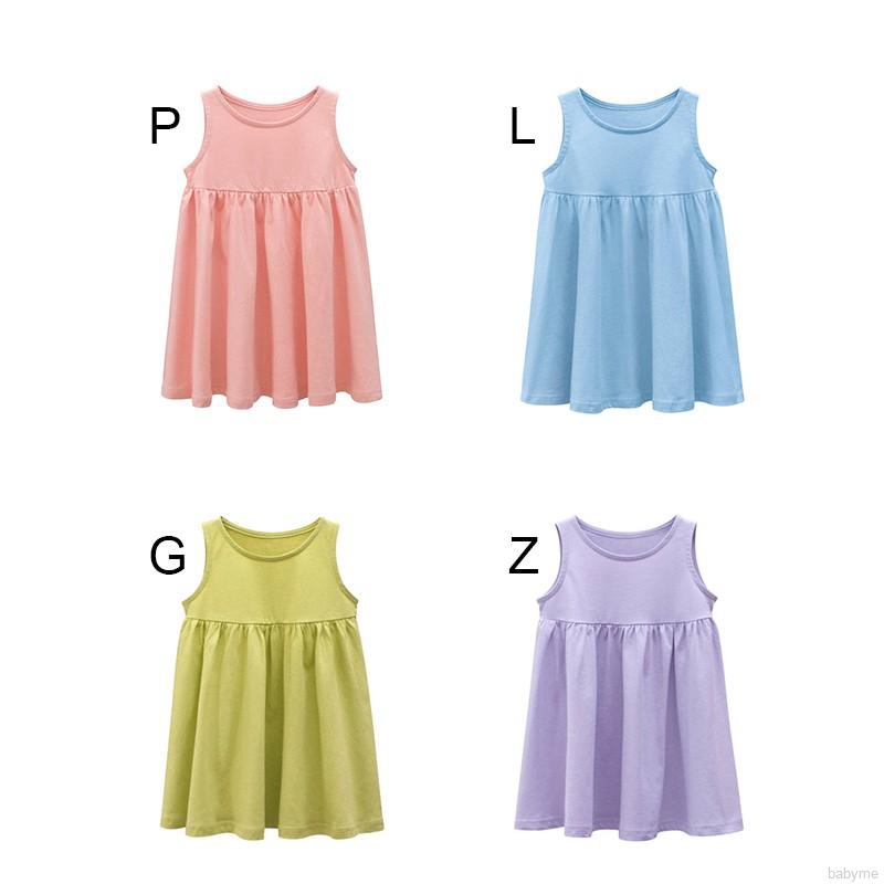 Đầm Cotton Không Tay Màu Trơn Cho Bé Gái