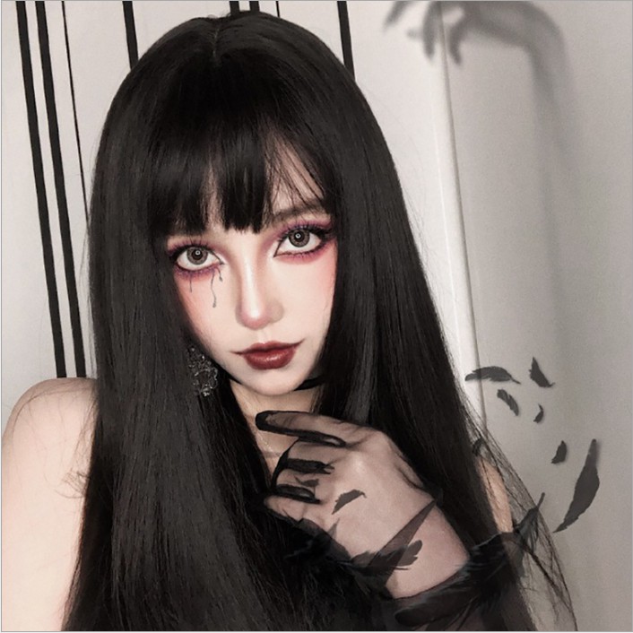 Bộ Tóc Giả Thẳng Dài Màu Đen / Trắng / Hồng Phong Cách Gothic Cho Nữ