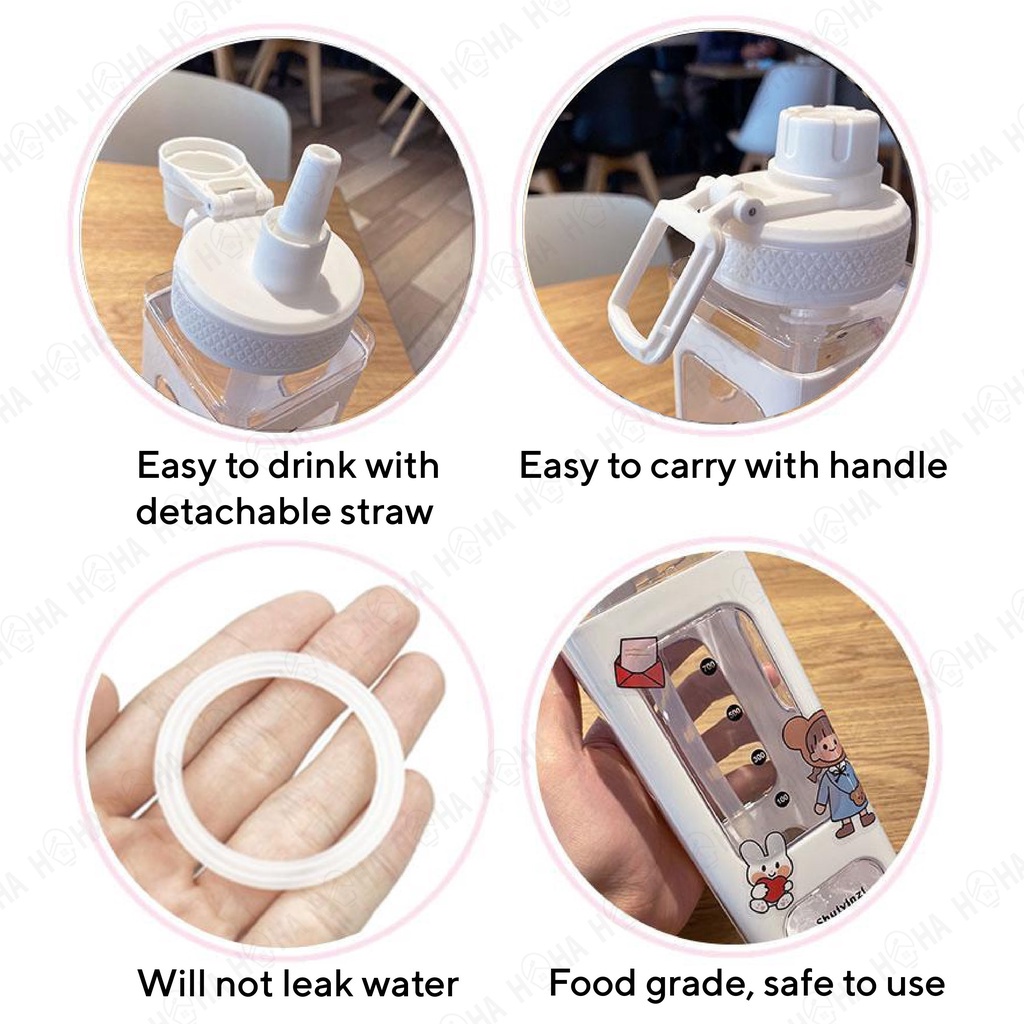 Bình Đựng Nước Hình Vuông 900ML / 700ML Bằng Nhựa Không BPA Có Ống Hút Tiện Dụng Cho Học Sinh