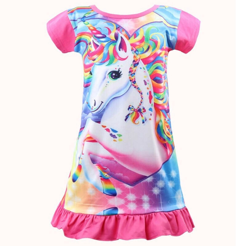 Kids Nightdress Nightie Pyjamas Pj's Nighty Girls Princess Unicorn Holiday Skirt