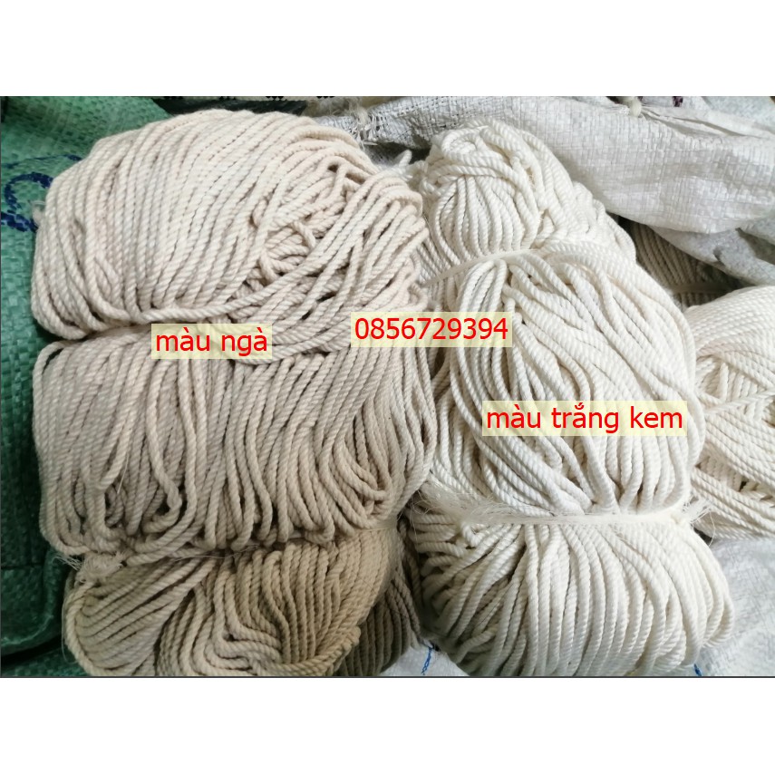 Dây thừng macrame se cotton, dây thừng trang trí size 2ly màu ngà