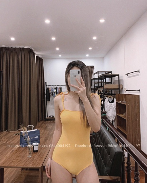 B𝑹𝑬𝑼𝑺𝑺𝑰𝑬 𝑩𝑰𝑲𝑰𝑵𝑰 Đồ bơi liền một mảnh hai dây vàng phong cách Hàn Quốc #rsbkn106