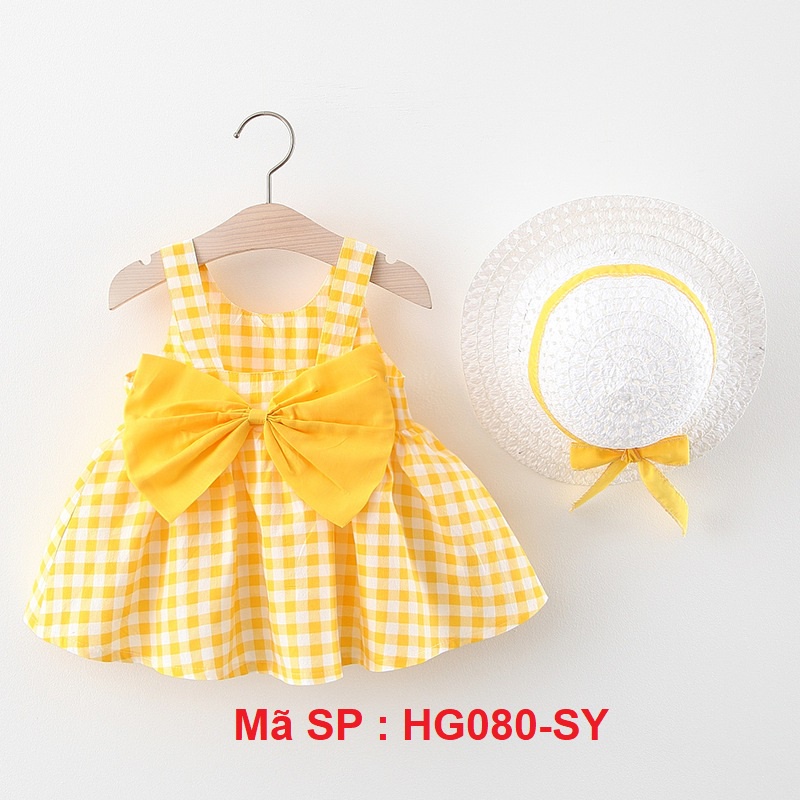 ⚡ FLASH SALE ⚡ - ⚡ HÀNG MỚI ⚡ - Váy đầm bé gái mùa hè - Họa tiết kẻ karo có nơ ngực dễ thương - HG080
