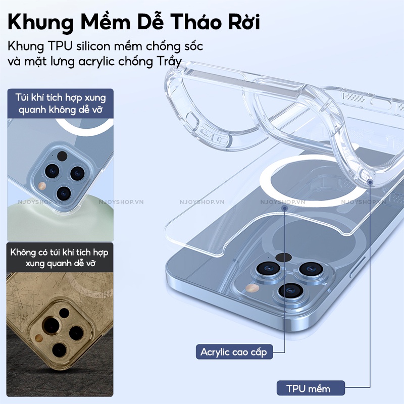 Ốp Lưng Trong Suốt Ultra Hybrid Magnetic Hỗ Trợ Sạc Không Dây Từ Tính Chống Sốc Bảo Vệ Camera 13 Pro Max Njoyshop