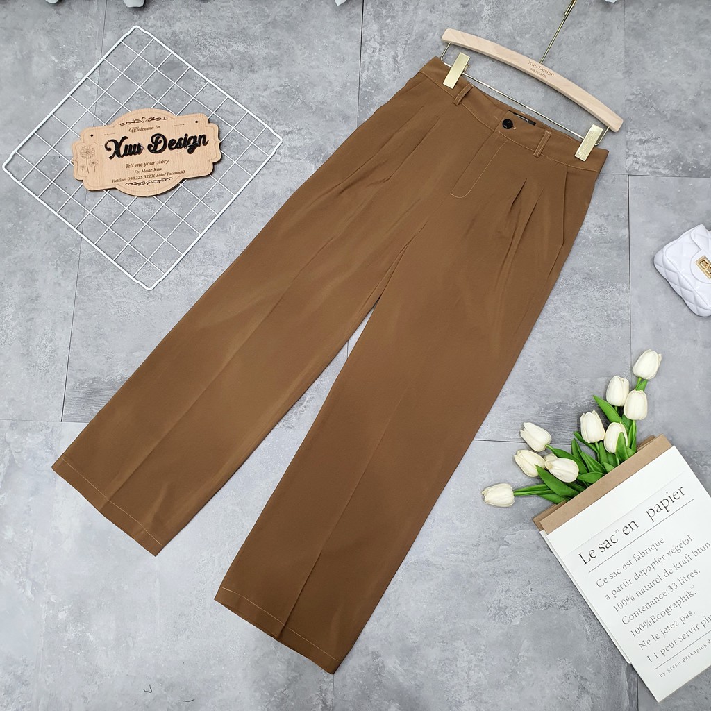 Quần Culottes công sở Xuu Design, Quần ống rộng cạp cao chất liệu tuyết mưa 3 màu đủ size QA05