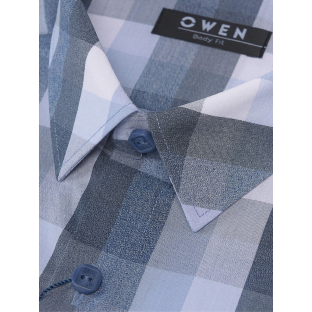 Áo Sơ Mi Nam Ngắn Tay Owen BA22940NT Cộc Tay Công Sở Cao Cấp Màu Kẻ Caro Xanh Trắng Xám Vải Lô Hội Dáng Body Fit Tà Bằng | BigBuy360 - bigbuy360.vn