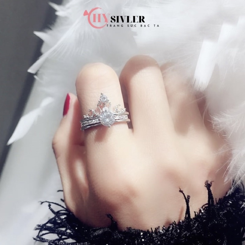 Nhẫn bạc ta vương miện 2 trong 1 nhẫn 2in1 nhẫn hở Freesize