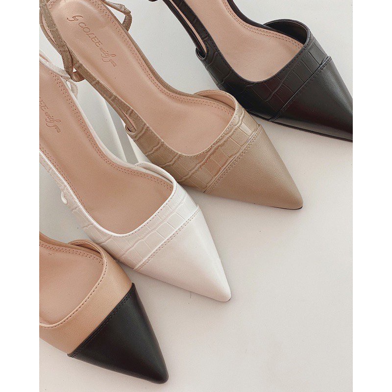 Giày cao gót nữ 7p mũi nhọn da vân dáng  slingback HÀNG LOẠI 1.Sandal Hở Hậu Siêu xinh