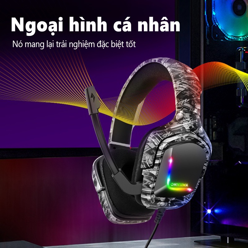 Tai nghe chơi game âm thanh nổi gắn trên đầu ONIKUMA K20 màu đỏ và trắng với micrô và đèn RGB