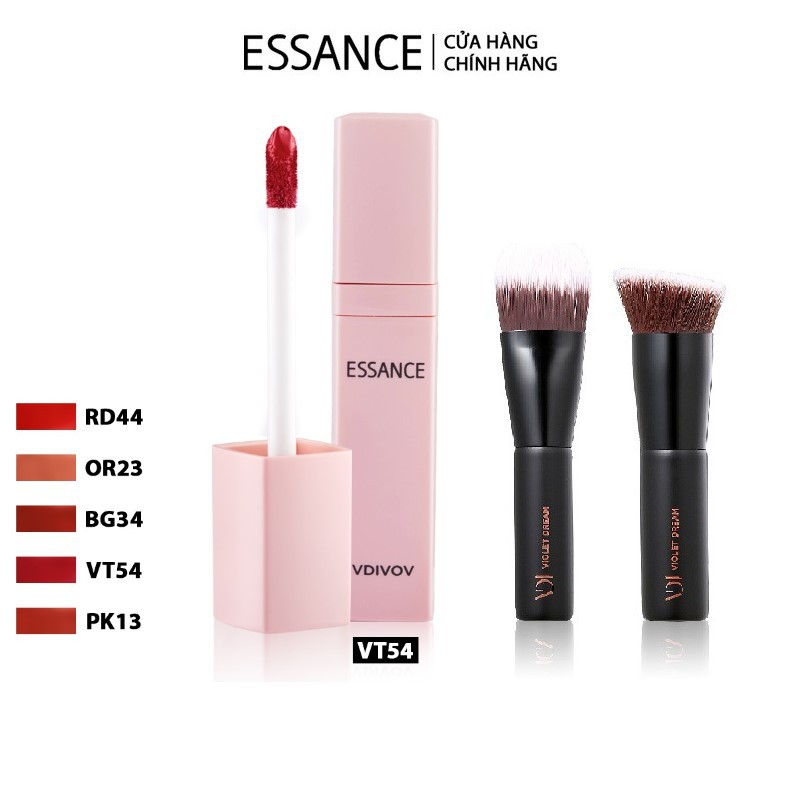 [HB Gift] Son kem mịn mượt chuẩn màu Essance Soft Lip Liquid 3g & Bộ 2 cọ VDIVOV Combo Foundation Brushes