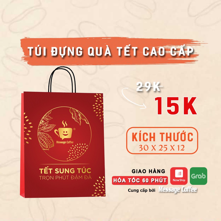 Túi quà tết 2021 màu đỏ đẹp, sang trọng kích thước lớn đứng, túi xách hộp quà tặng tết cho người thân từ Message Coffee