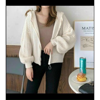 Áo khoác len dây kéo phối nón thời trang hàng nhập | ATB