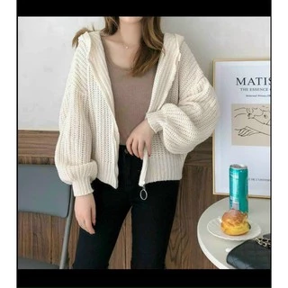 Áo khoác len dây kéo phối nón thời trang hàng nhập | ATB