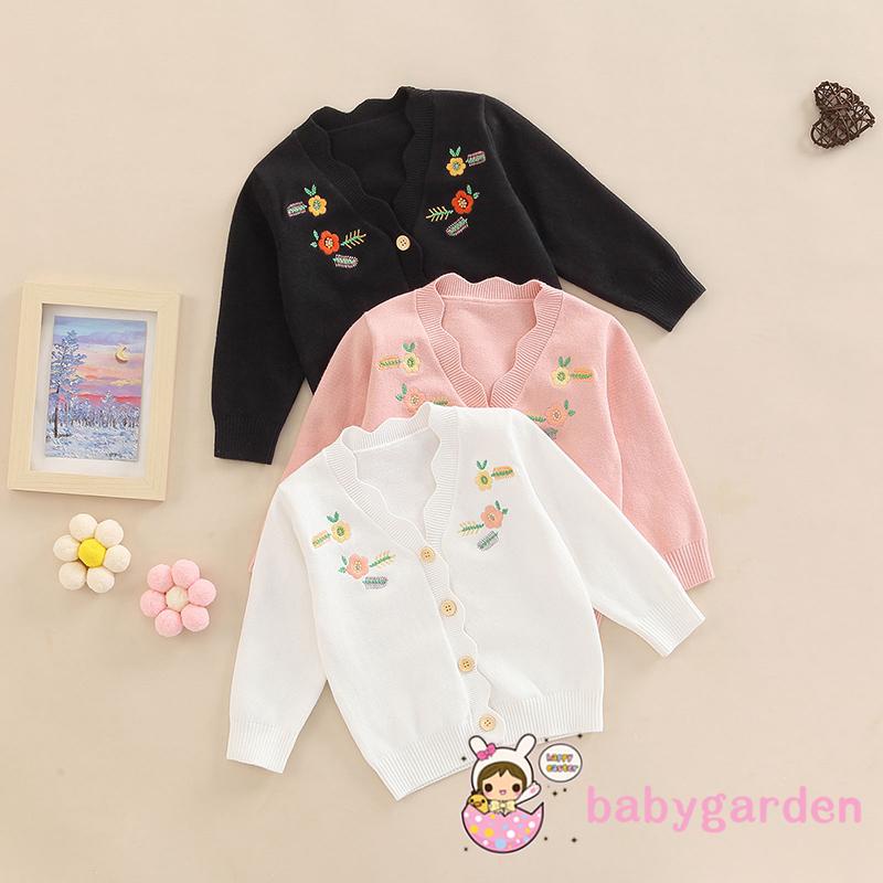 Áo Khoác Cardigan Dệt Kim Thêu Hoa Cài Một Hàng Nút Kiểu Ngọt Ngào Thời Trang Mùa Xuân Cho Bé Gái