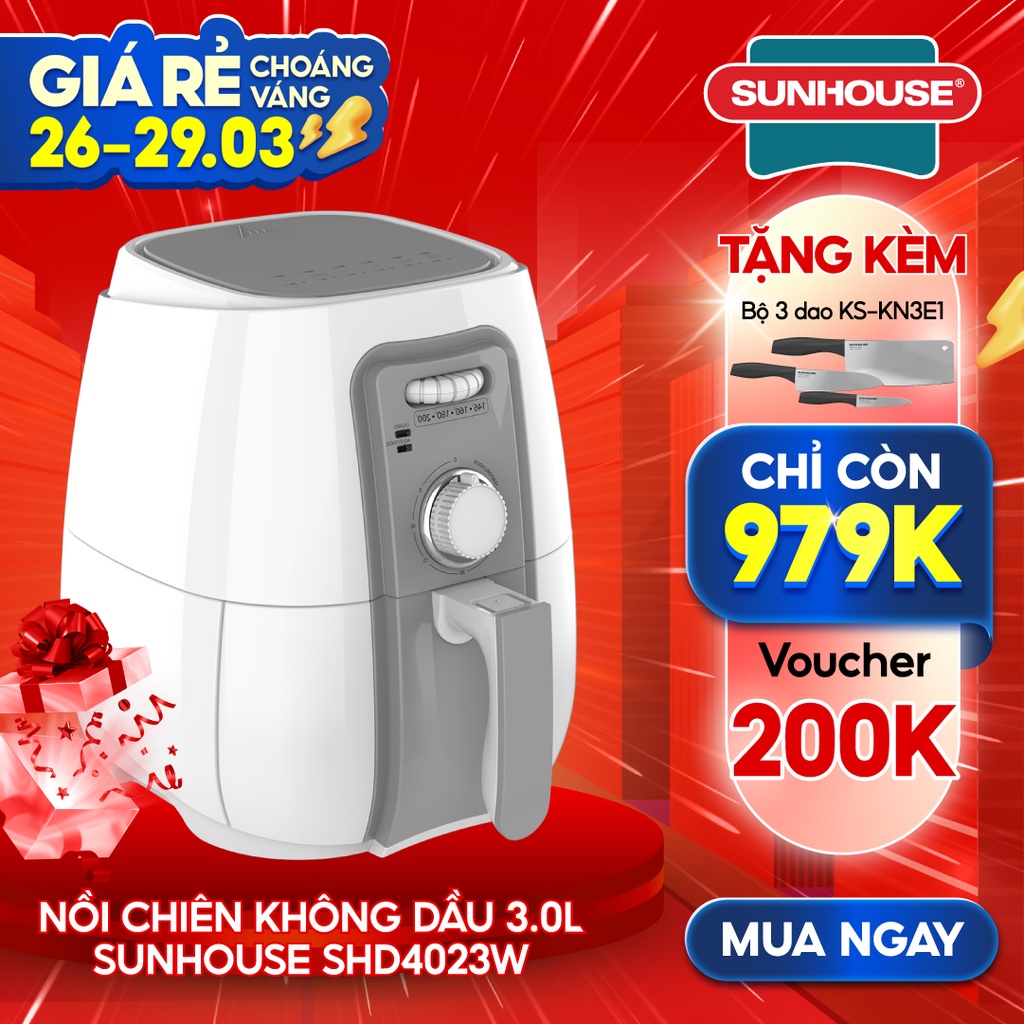 [Mã ELHADEV giảm 4% đơn 300K] Nồi chiên không dầu SUNHOUSE 3L SHD4023W