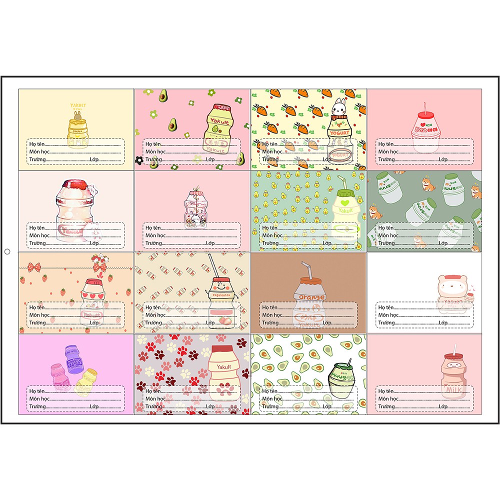 nhãn vở yakult NV30 hoạt hình set 16 chiếc có keo dán sẵn