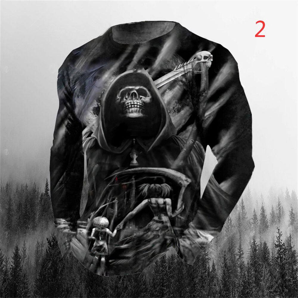 Áo Thun Tay Dài In Hình Đầu Lâu 3D Thời Trang Mùa Hè Cho Nam Size S-5XL