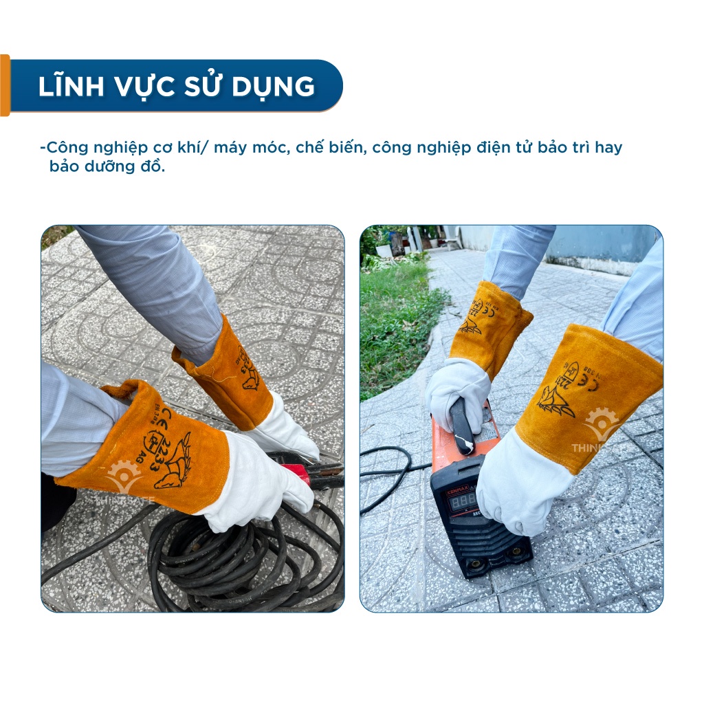 Găng tay hàn tig chịu nhiệt 2233 dài tay chống cháy, chịu nhiệt, làm bằng da bò  Bao tay hàn cắt chuyên dụng - THINKSAFE