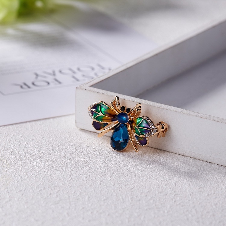 Trâm Cài Áo Hình Con Ong Bằng Hợp Kim Tráng Men Đính Đá Sáng Tạo Thời Trang